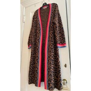 Marine Layer Martha Long Knit Leopard Sweater Coat Cardigan Duster Cotton Wool M
